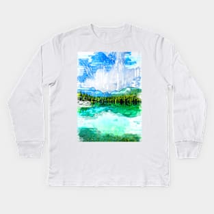 Trees By The Lake Abstract. For Nature Lovers. Kids Long Sleeve T-Shirt